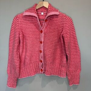 Margaret O'Leary Red and Pink Striped Cardigan